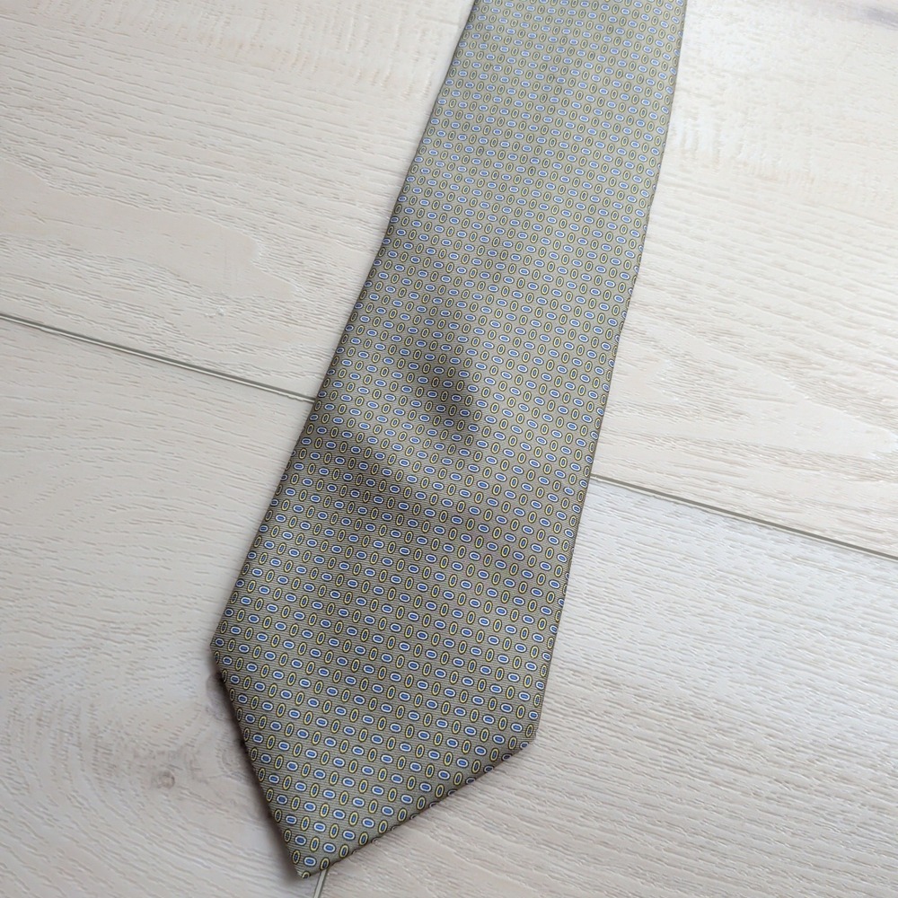Brooks Brothers Makers Silk Tie Green Gold Blue Geometric Medallion Made in USA